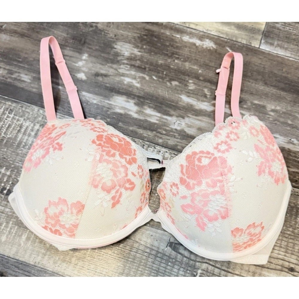 Parisan 36D Floral Lace Push-Up Bra Ivory Pink Romantic Lingerie